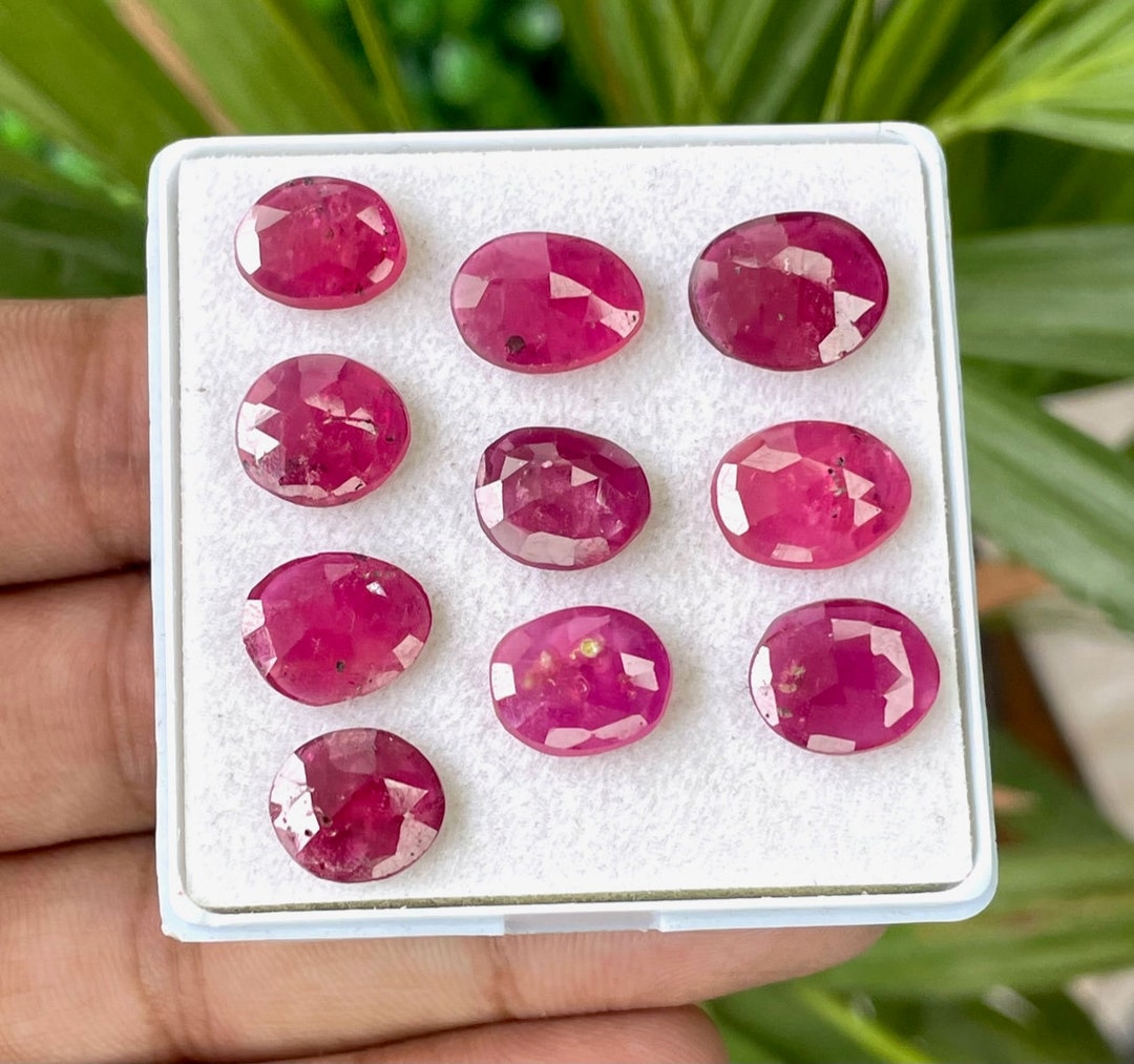 Ruby Pointstone AAA Natural GF Ruby Rose Cut Gemstone12-10 MM Ruby Flat Back Faceted ...