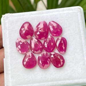 TOP QUALITY-Natural GF Ruby Rose Cut 10 Pieces Lot-Gemstone, 12-14MM Ruby Flat Back Faceted Cut Pink Ruby -July Birthstone