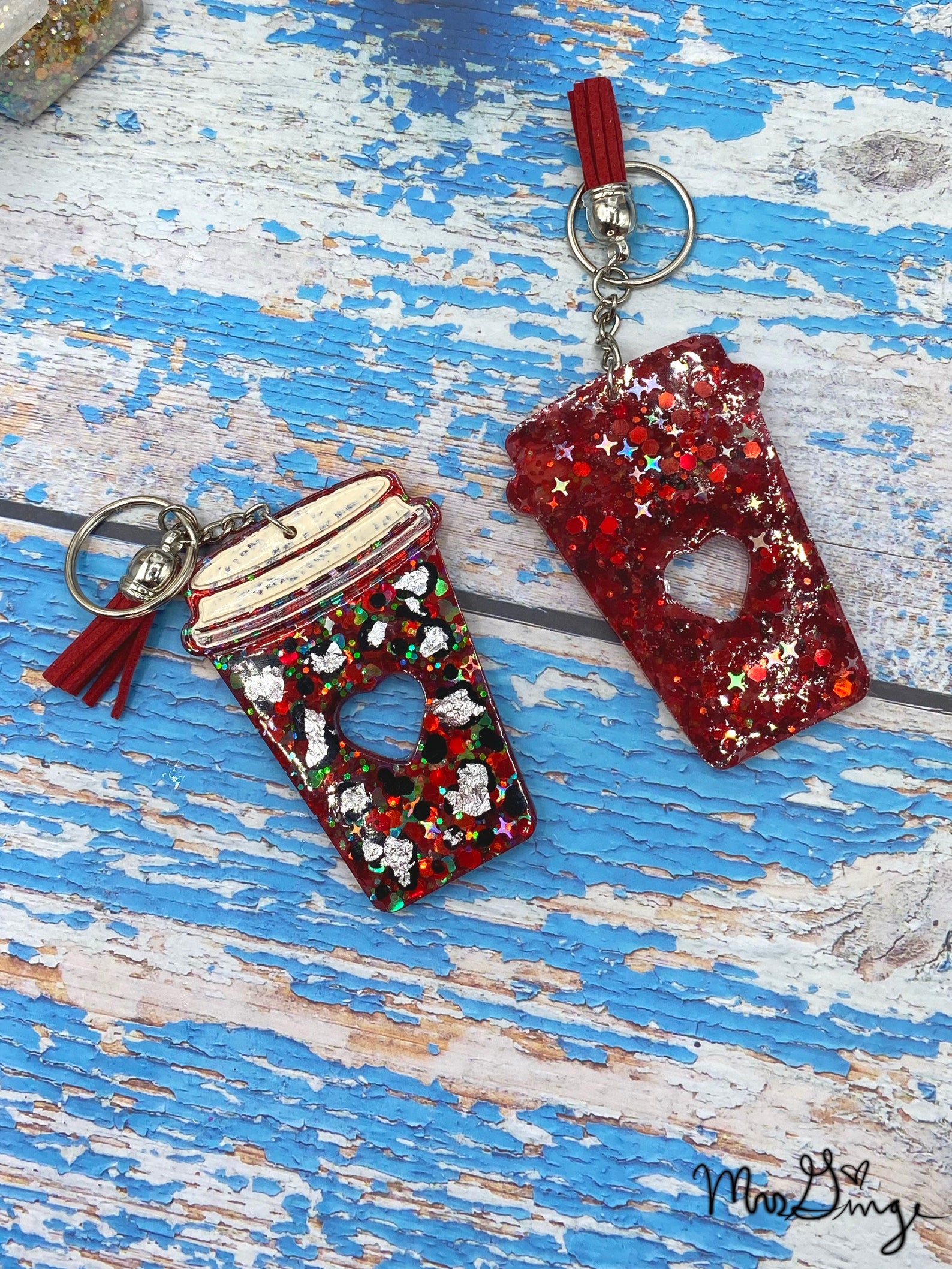 Coffee Cup Keychain Resin Coffee Keychain Black and Silver Etsy