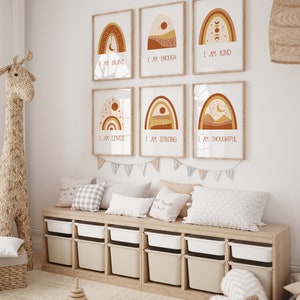 Ensemble de 6 affiches d'affirmation positive pour enfants, art bohème pour chambre de bébé, impression neutre, art mural pour chambre d'enfant, impression d'affirmation de soi, cartes