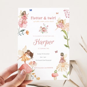 Fairy garden Birthday Invitation Flower Girl Birthday Invite Floral Pixie Magical Editable Digital Template INSTANT DOWNLOAD