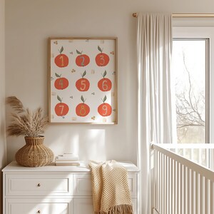 Vintage style number poster, Classroom Wall Art, Apple theme, Playroom poster, Nursery Art, Learning maths poster, digital download