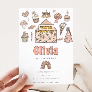 Daisy Birthday Invitation Groovy Girl Birthday Invite Pretty Pink party cute flower rainbow Editable Digital Template INSTANT DOWNLOAD