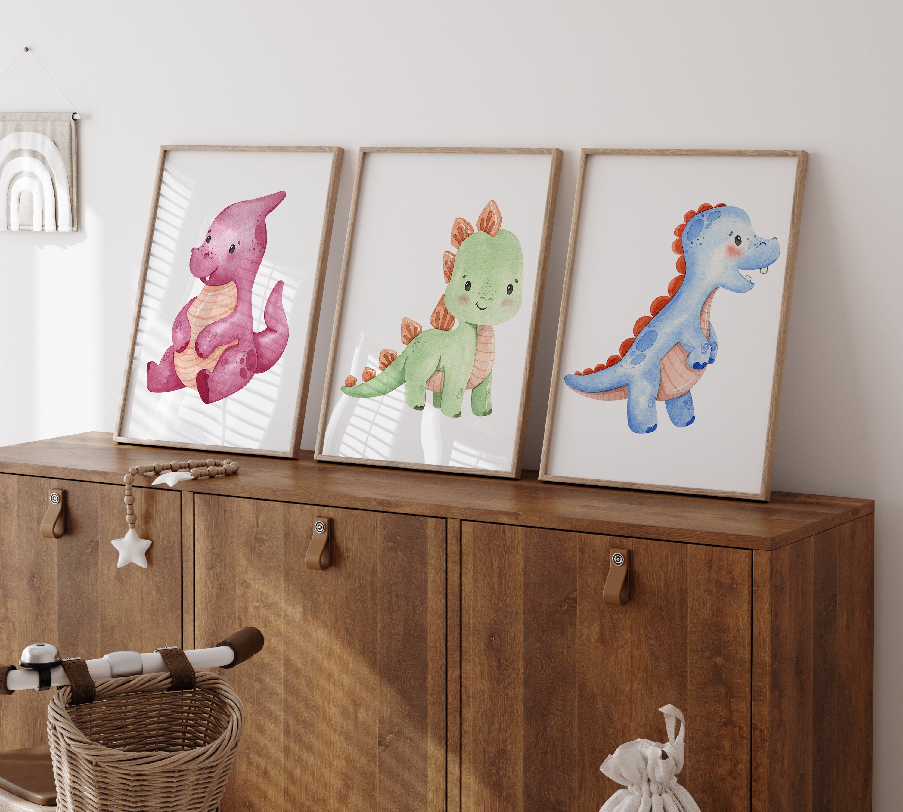Watercolour Dinosaurs, Nursery Prints, Set of 6, Dino Baby Animal ...