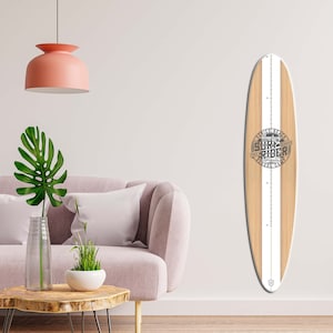 Tabla de crecimiento de Surf Rider, regla de seguimiento de altura para niños de madera con forma de tabla de surf para medir el crecimiento del bebé y decoración de pared de guardería neutral