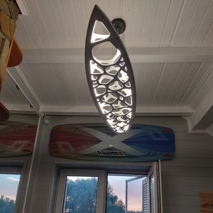 Surfboard Shaped Wooden Decorative Chandelier With Carved Sea Ripple ...