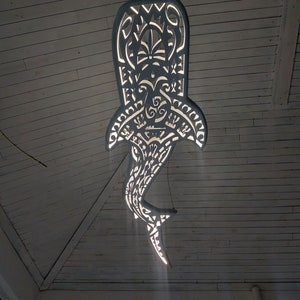 Handcrafted unique Whale ceiling chandelier: led wall lamp for beach coastal or nautical home room decor in Maori surf style image 8