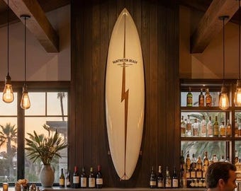 Vintage 1960s Style Surfboard Wall Decor – Lightning Bolt Coastal Art (WSH Series)