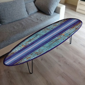 Surfboard Coffee Table, Blue vintage, Bar Decor, Beach Decor, Surfing Art Decor
