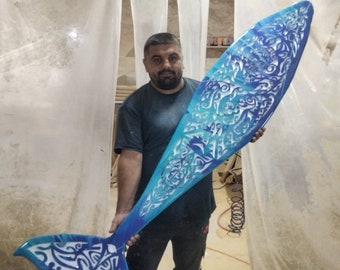 Handcrafted unique Whale ceiling chandelier: led wall lamp for beach coastal or nautical home room decor in Maori surf style