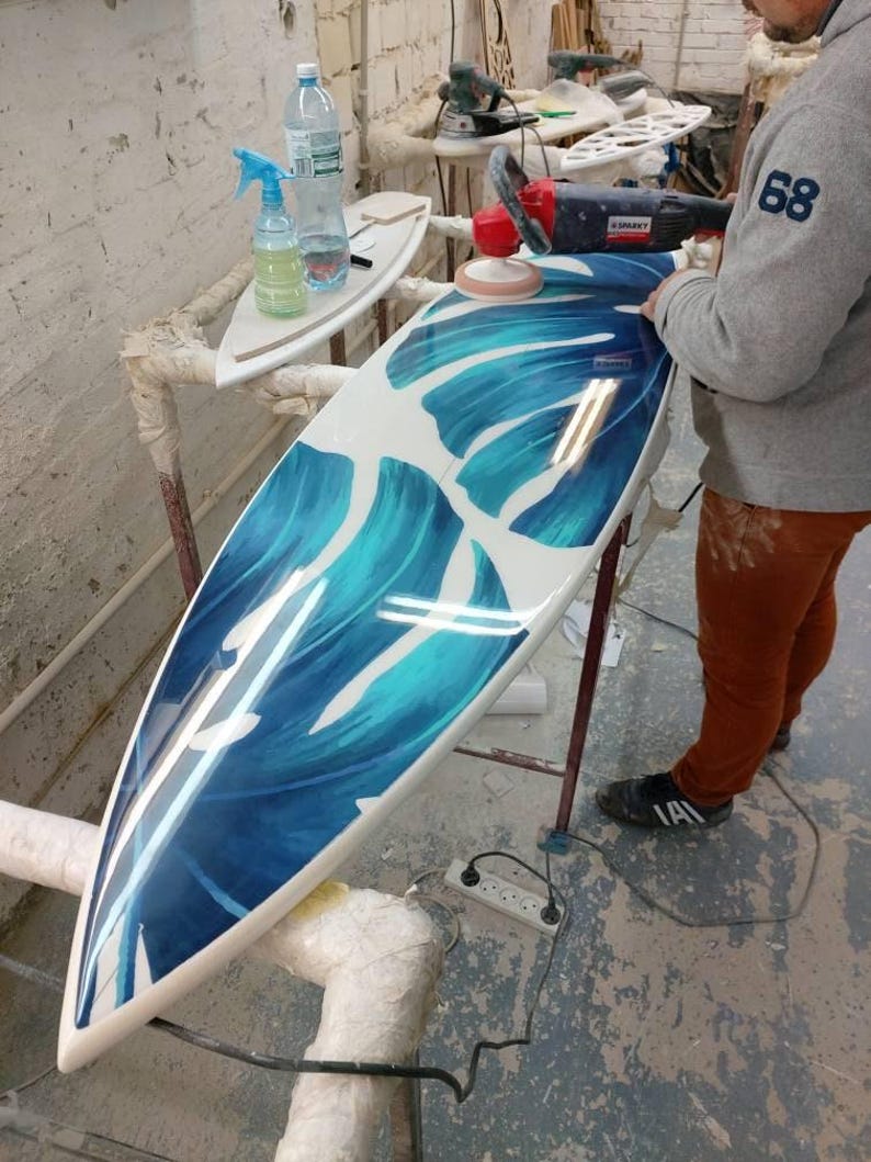 Muurkunst surfplank Monstera Leaf – Handgemaakt tropisch surfplankdecor voor Coastal Home afbeelding 5