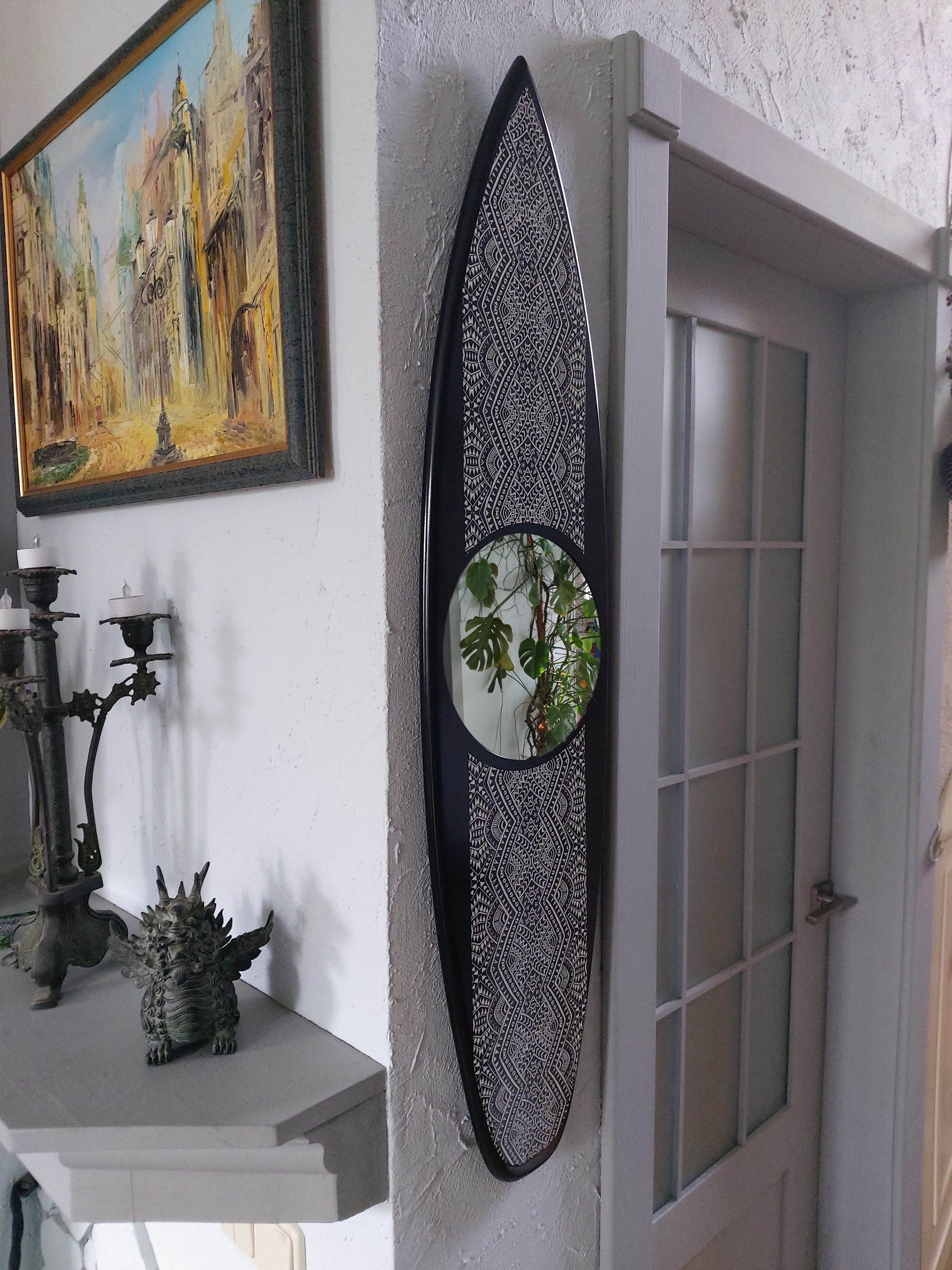 Large Wall Mirror in Wooden Surfboard Shaped Frame Full Body Etsy