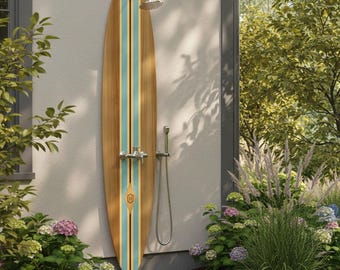 Surfboard Outdoor Shower Panel – Vintage Coastal Garden Wall Shower