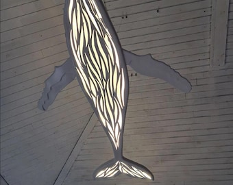 Whale Ceiling Light with Baby Whale – Ocean Inspired Chandelier – Surf Style LED Lamp – Coastal Decor Lighting