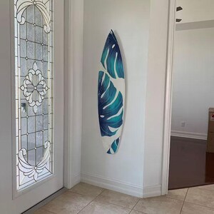 Muurkunst surfplank Monstera Leaf – Handgemaakt tropisch surfplankdecor voor Coastal Home afbeelding 6