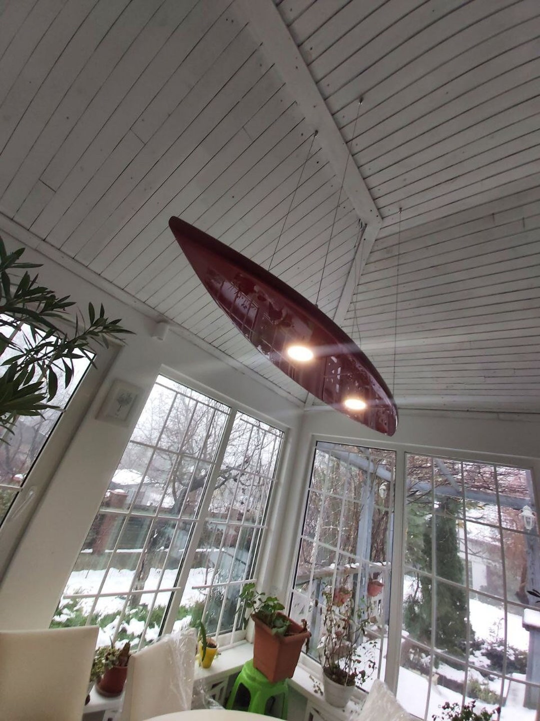 50 Inch Red Metallic Surfboard Shaped Ceiling Chandelier, Pool Billiard ...