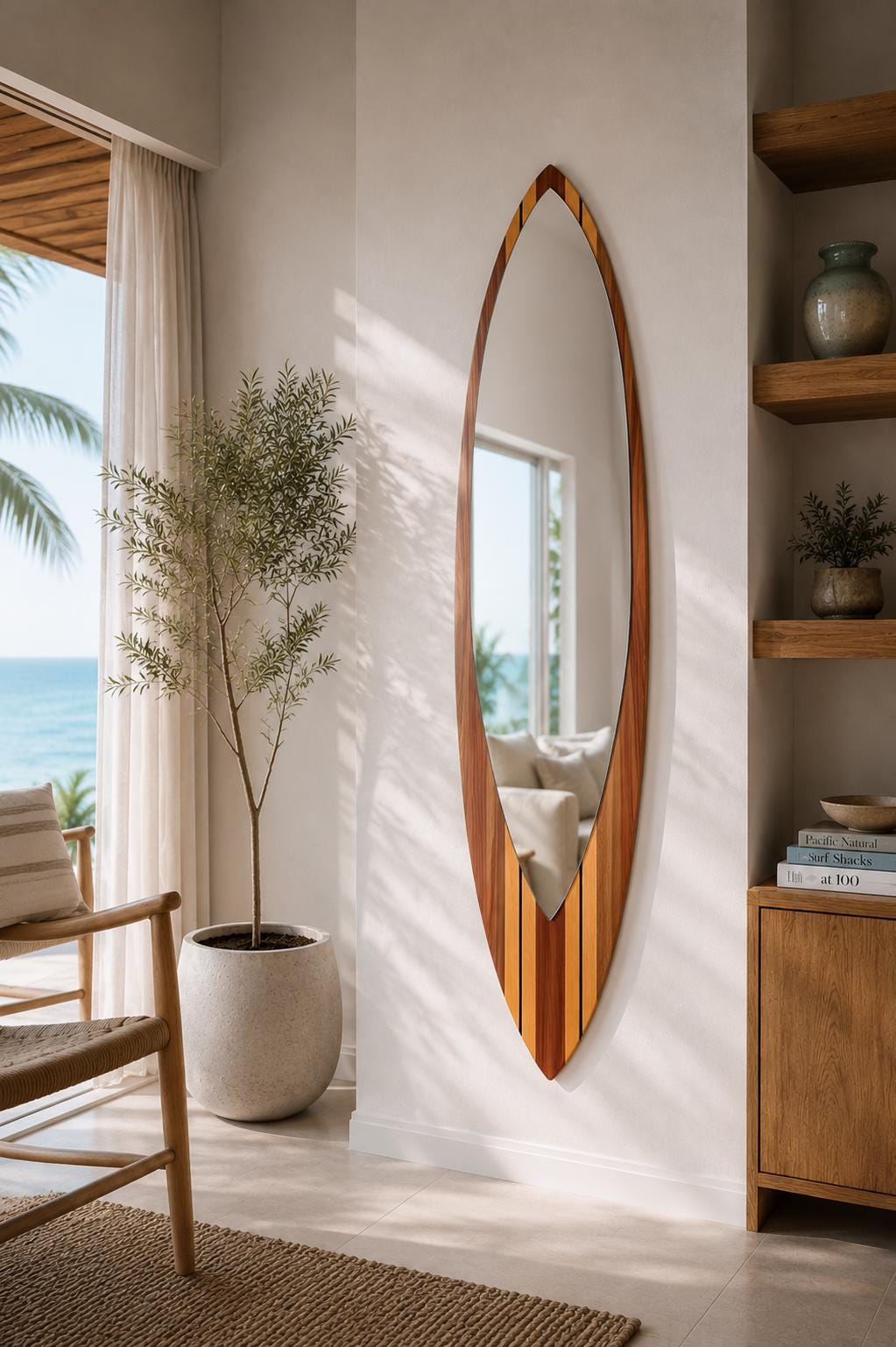 Handmade surfboard shaped mirror