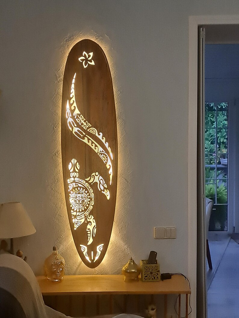 Surfboard LED Wall Light – Turtle Maori Pattern Coastal Sconce - Etsy