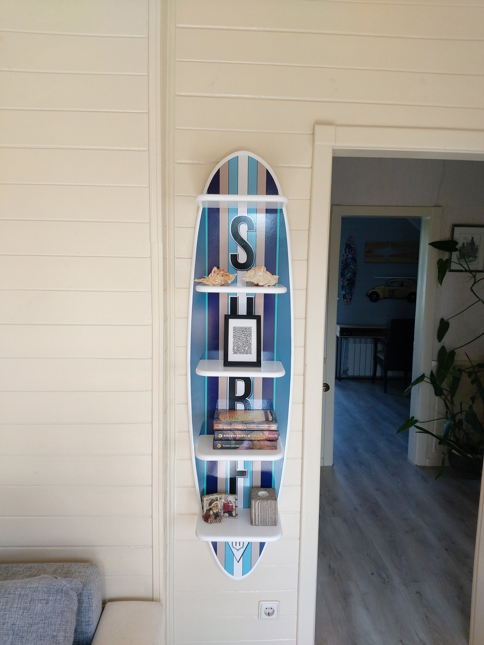 Surfboard Wall Shelf Surfboard Wall Art Bookshelf Wood Etsy Australia