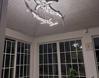 Dancing Sharks LED Ceiling Chandelier – Shark Ocean Statement Light