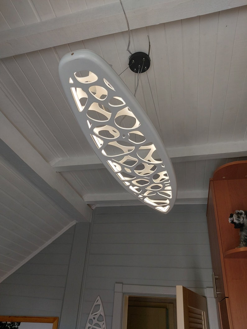 Surfboard Shaped Wooden Decorative Chandelier With Carved Sea Ripple ...