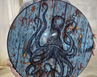 Tablero vintage redondo de 31,5 pulgadas con pulpo.