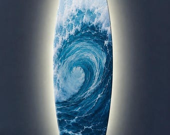 66 inch Surfboard-shape wall led light with ocean wave realistic print