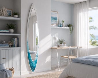 Surfboard Mirror – Ocean Wave Wall Decor for Coastal Interiors, Beach House Mirror