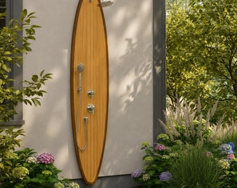 Surfboard Shower Panel – Modern Outdoor Shower for Poolside & Coastal Homes
