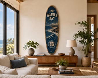 Vintage Surf Decor – Waimea Bay Hawaii Board, Big Wave Coastal Wall Art – WSH Series