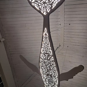 Handcrafted unique Whale ceiling chandelier: led wall lamp for beach coastal or nautical home room decor in Maori surf style image 4