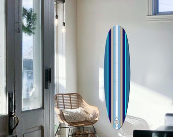 Surfboard Growth Chart: Blue & White Wooden Kids Height Tracker
