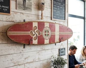 Vintage Surf Decor – Biarritz Côte Basque Board, 60s Style Coastal Art – WSH Series