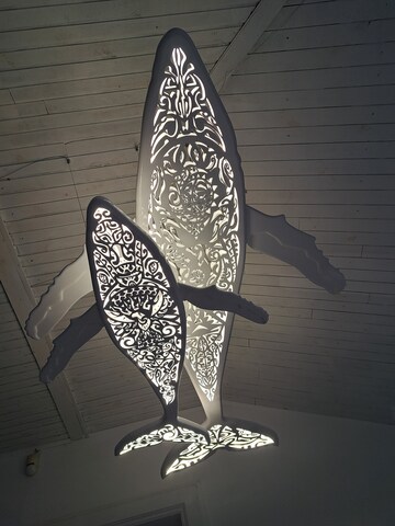 Whale Ceiling Light with Baby Whale – Ocean Inspired Chandelier – Surf Style LED Lamp – Coastal Decor Lighting