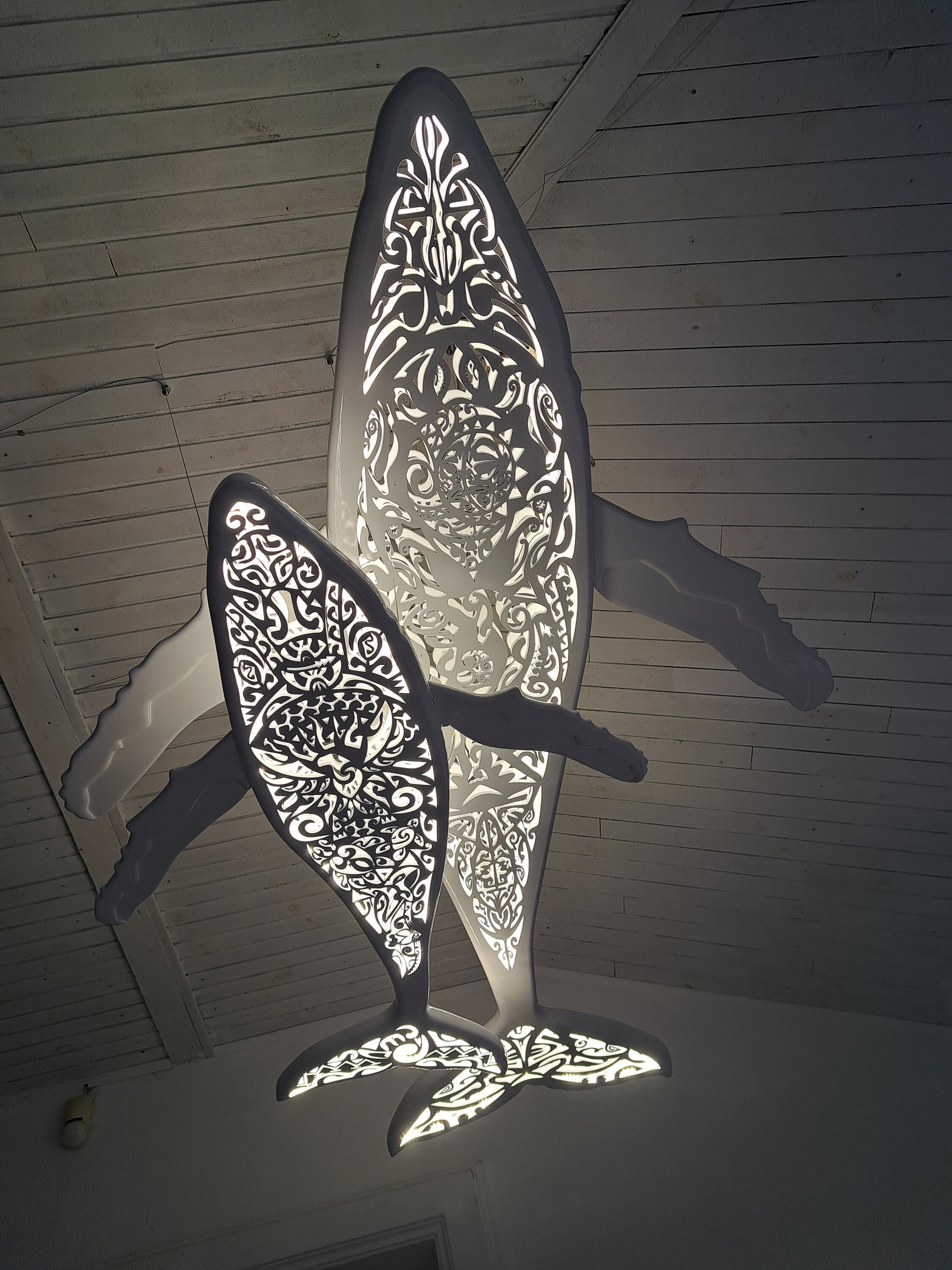 Whale Ceiling Light with Baby Whale – Ocean Inspired Chandelier – Surf Style LED Lamp – Coastal Decor Lighting