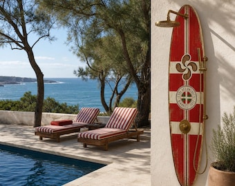 Vintage Surfboard Shower Panel – Biarritz Surf Decor, Côte des Basques 1957