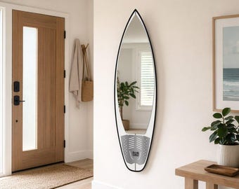 Surfboard Mirror with Traction Pad – Coastal Wall Mirror for Beach House Entryway
