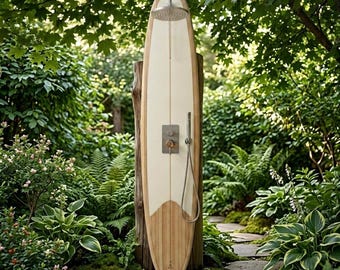 Surfboard Shower Panel – Modern Poolside Outdoor Shower for Coastal Homes