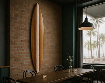 Wood Surfboard Wall Decor – California Style Wooden Surf Art – Modern Coastal Statement Piece