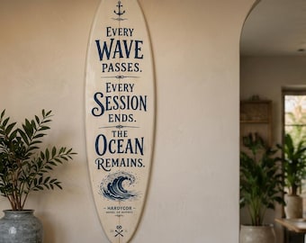 Handcrafted Surfboard Wall Decor – Coastal Beach House Art – Ocean Quote Sign
