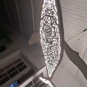 Handcrafted unique Whale ceiling chandelier: led wall lamp for beach coastal or nautical home room decor in Maori surf style image 2