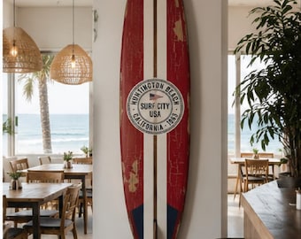 Vintage Surfboard Decor – 60s Style Board, Huntington Beach Coastal Art – WSH Series