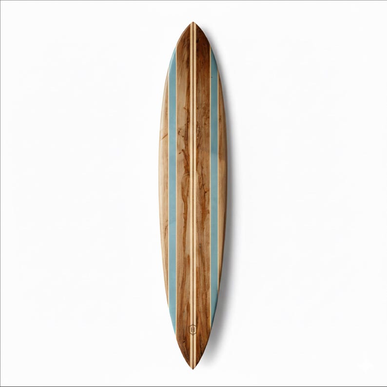 Vintage Surfboard Wall Decor – Wooden Surfboard With Blue Stripes ...