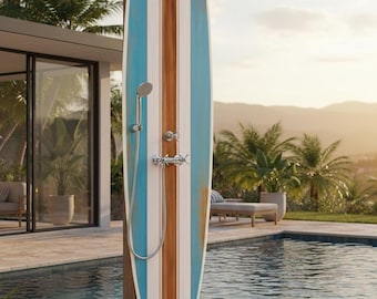Surfboard Outdoor Shower Panel – Vintage Coastal Style Poolside Shower