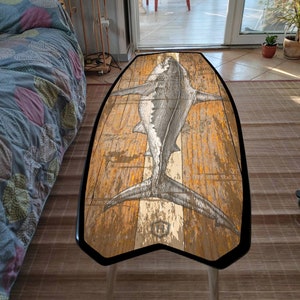 Surfboard Table, Shark, Surfing gift, Surfing Art Decor