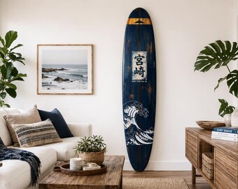 Vintage Surf Decor – Miyazaki Japan Board, Hokusai Wave Coastal Art – WSH Series