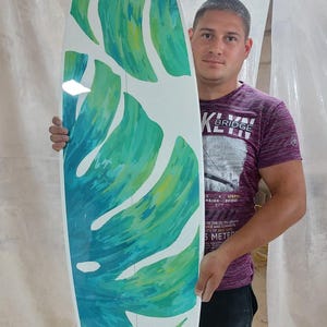 Muurkunst surfplank Monstera Leaf – Handgemaakt tropisch surfplankdecor voor Coastal Home afbeelding 9
