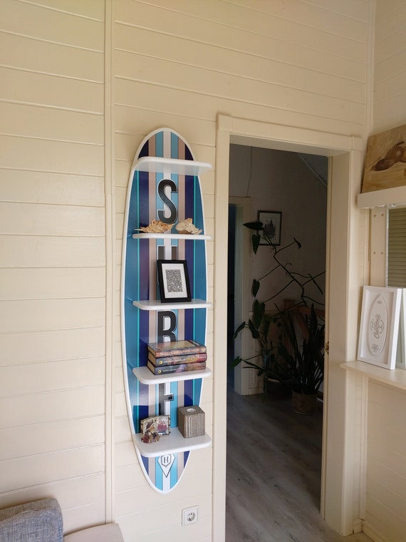 Surfboard Wall Shelf Surfboard Wall Art Bookshelf Wood Etsy