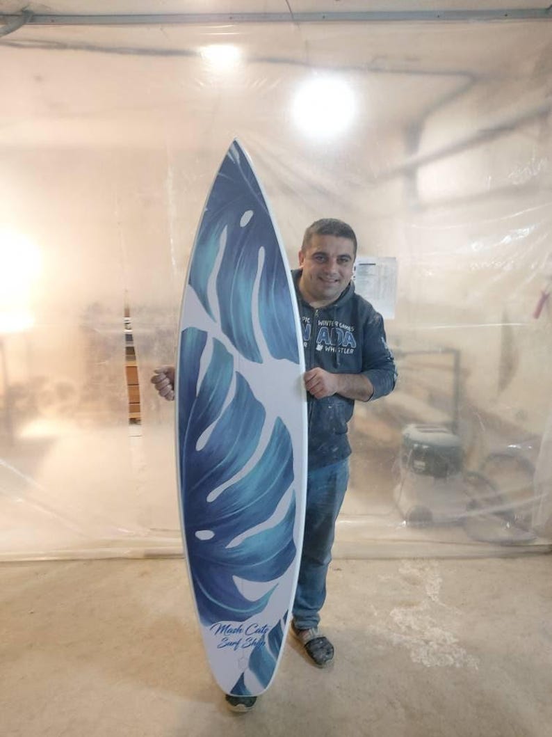 Muurkunst surfplank Monstera Leaf – Handgemaakt tropisch surfplankdecor voor Coastal Home afbeelding 4