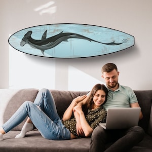 Surfboard Wall Art, hammer Shark, Wave, Beach Decor, Vintage, Wood Surfboard Sign